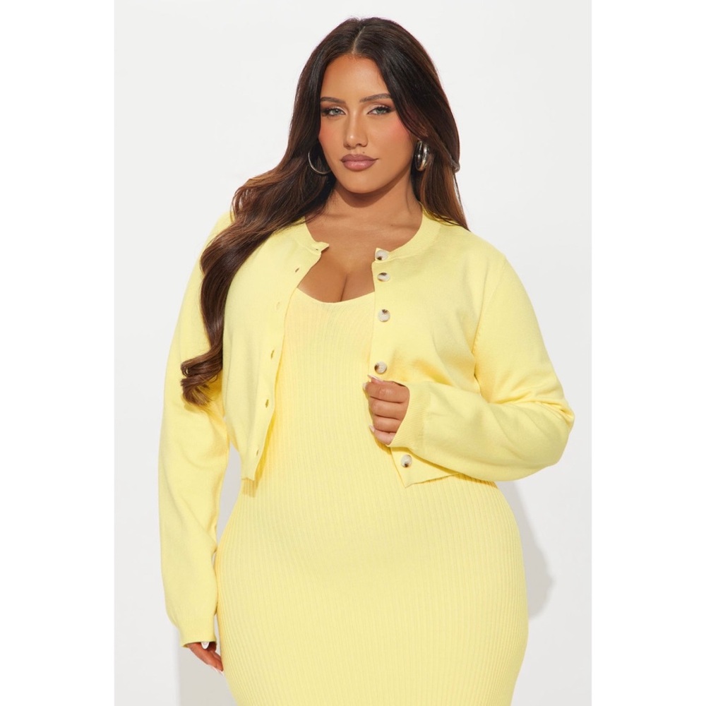 Fashion Nova Yellow Ribbed Midi Dress + Cardigan